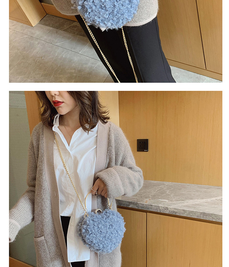 Fashion Blue Plush Chain Heart-shaped Hand Shoulder Shoulder Bag,Handbags