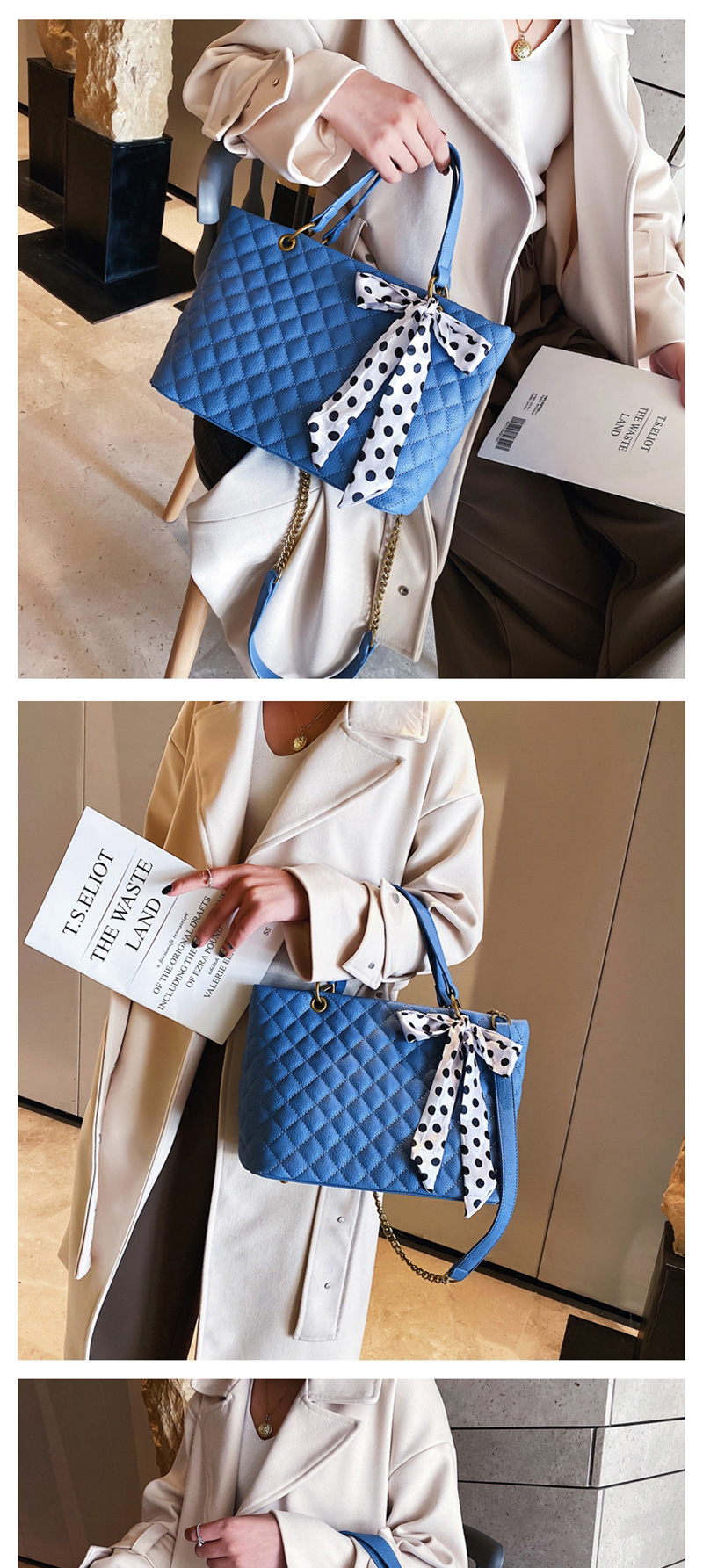 Fashion Blue Lingge Chain Scarf Single Shoulder Messenger Handbag,Handbags