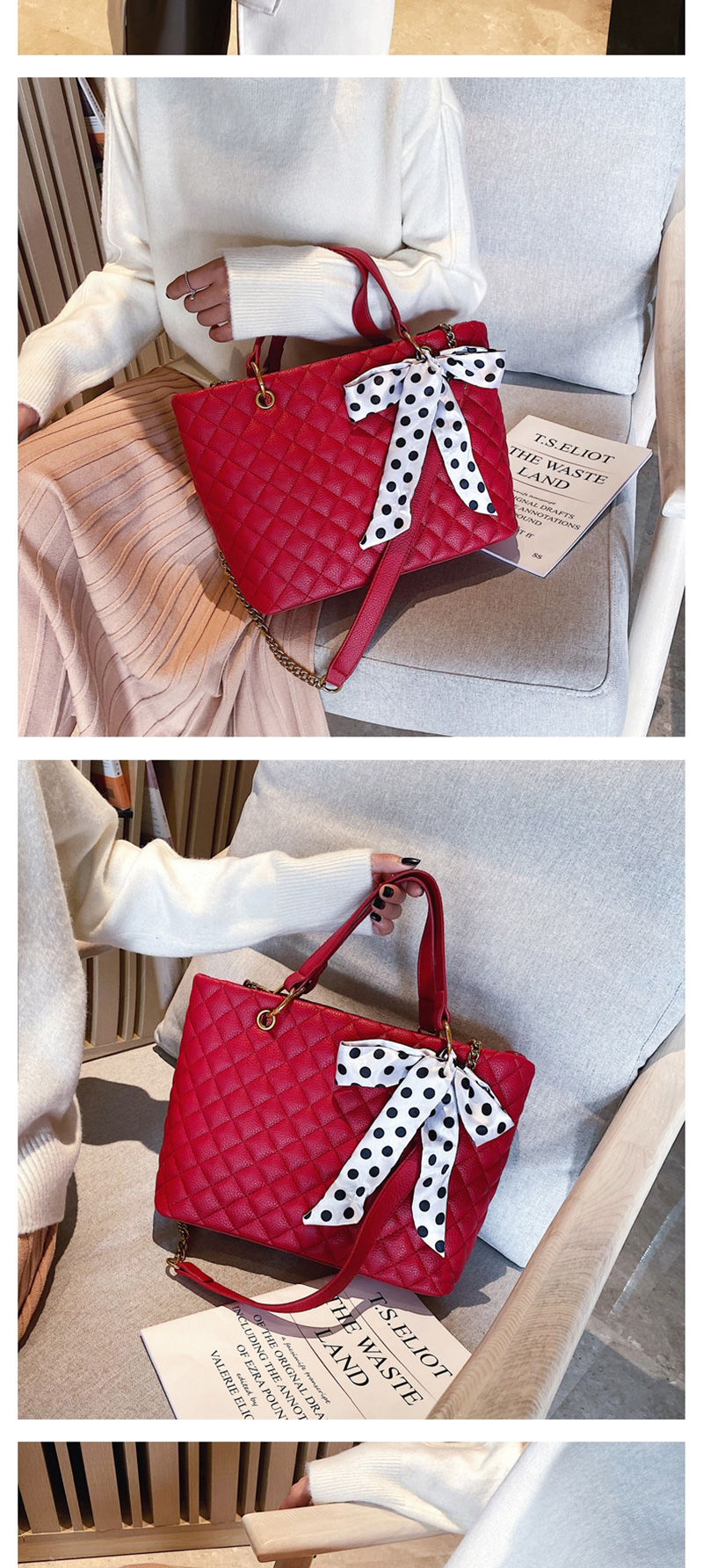 Fashion Red Lingge Chain Scarf Single Shoulder Messenger Handbag,Handbags