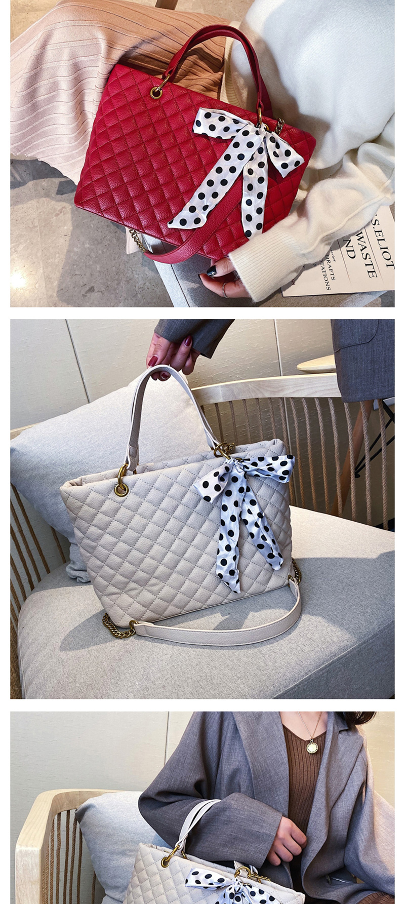 Fashion White Lingge Chain Scarf Single Shoulder Messenger Handbag,Handbags
