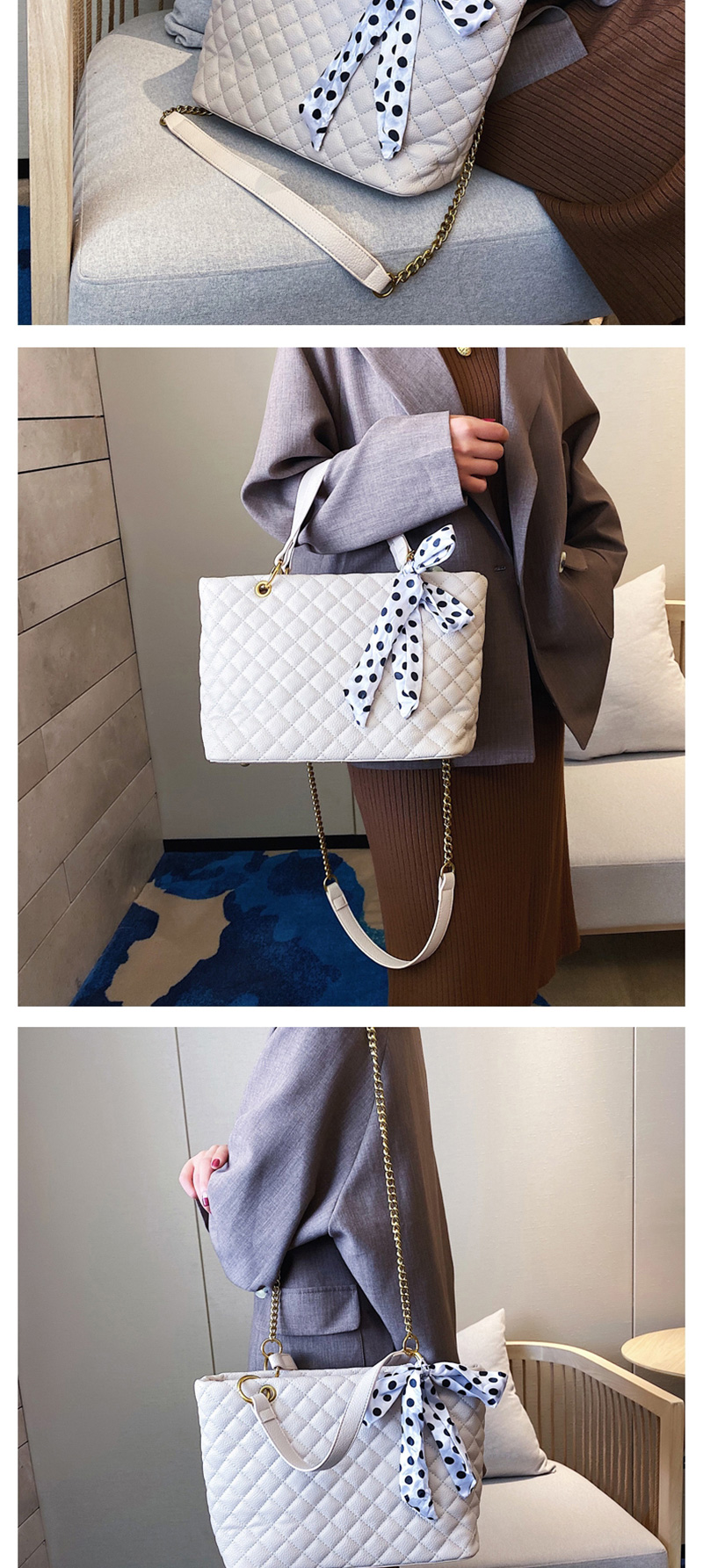 Fashion Blue Lingge Chain Scarf Single Shoulder Messenger Handbag,Handbags