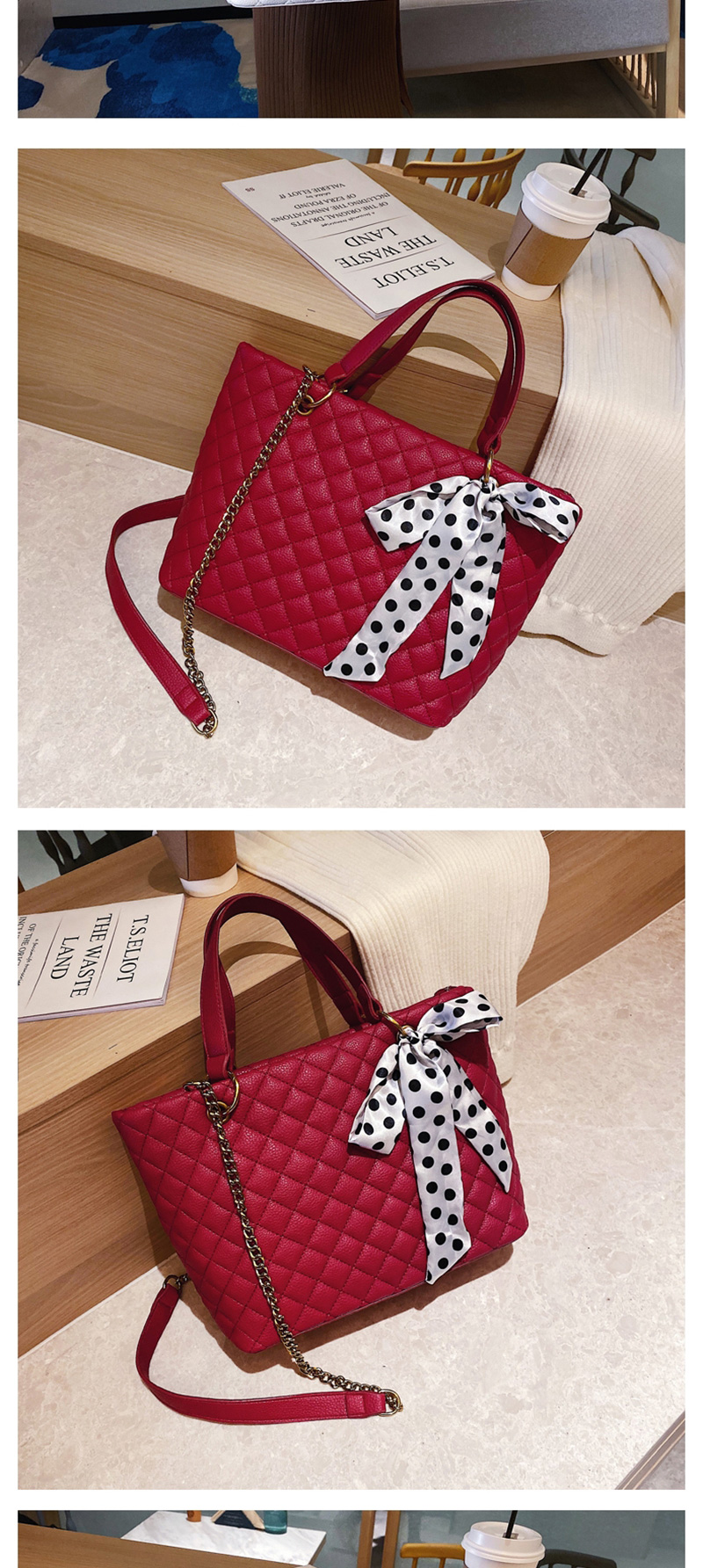 Fashion Red Lingge Chain Scarf Single Shoulder Messenger Handbag,Handbags