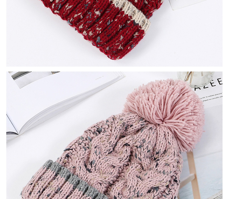 Fashion Red Wine Flower Line Plus Velvet Knitted Wool Cap,Knitting Wool Hats