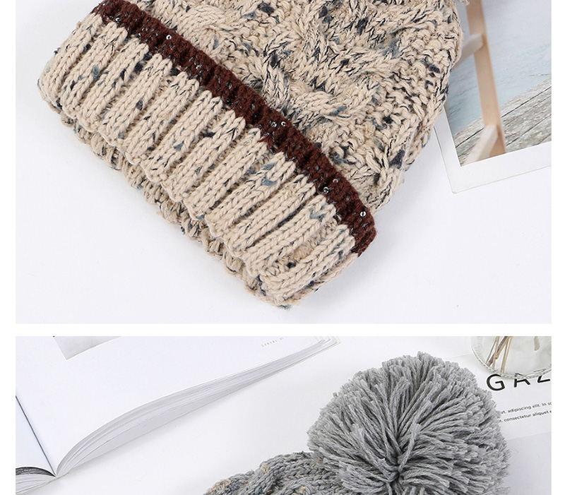 Fashion Beige Flower Line Plus Velvet Knitted Wool Cap,Knitting Wool Hats