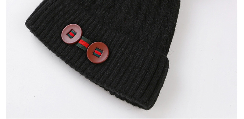 Fashion Black Double Buckle Knitted Wool Cap,Knitting Wool Hats