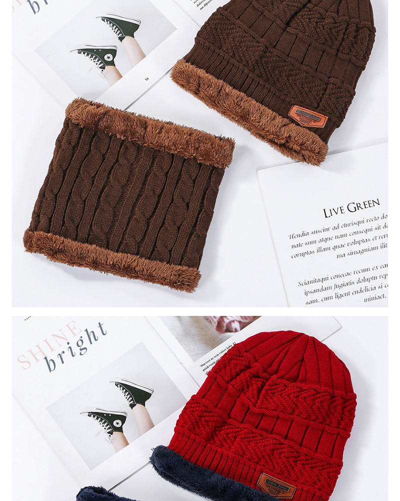 Fashion Red Wine Plush Knitted Twisted Woolen Cap Bib Two-piece,Knitting Wool Hats