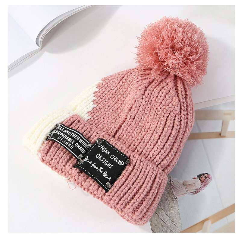 Fashion Pink Color Matching Knit Plus Velvet Cap,Knitting Wool Hats