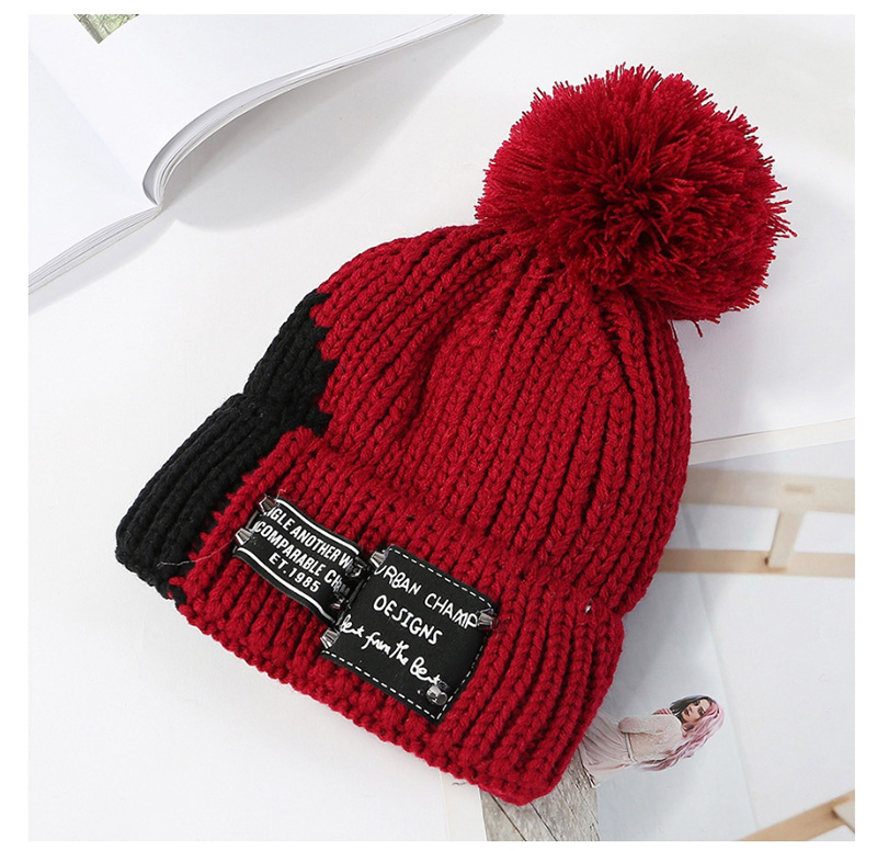 Fashion Red Wine Color Matching Knit Plus Velvet Cap,Knitting Wool Hats