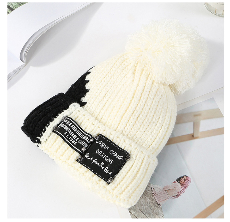 Fashion Gray Color Matching Knit Plus Velvet Cap,Knitting Wool Hats