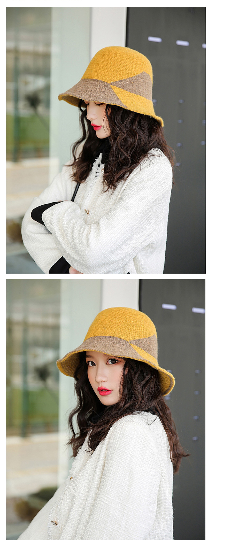 Fashion Caramel Colour Knitted Color Matching Wool Fisherman Hat,Knitting Wool Hats