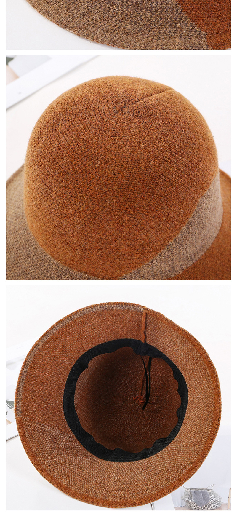 Fashion Caramel Colour Knitted Color Matching Wool Fisherman Hat,Knitting Wool Hats