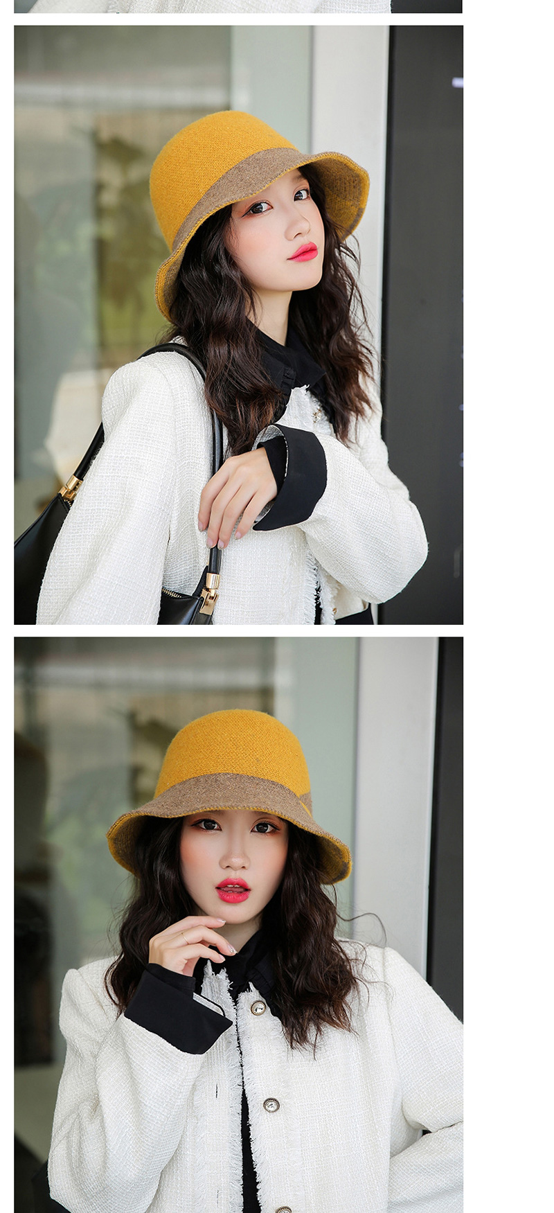 Fashion Yellow Knitted Color Matching Wool Fisherman Hat,Knitting Wool Hats
