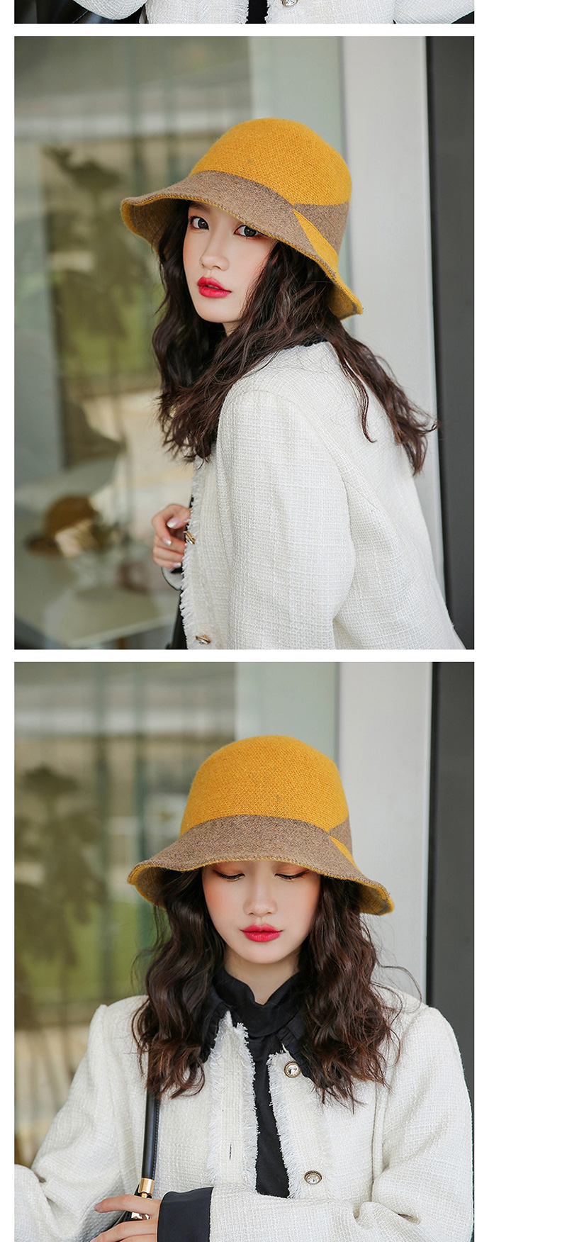 Fashion Khaki Knitted Color Matching Wool Fisherman Hat,Knitting Wool Hats