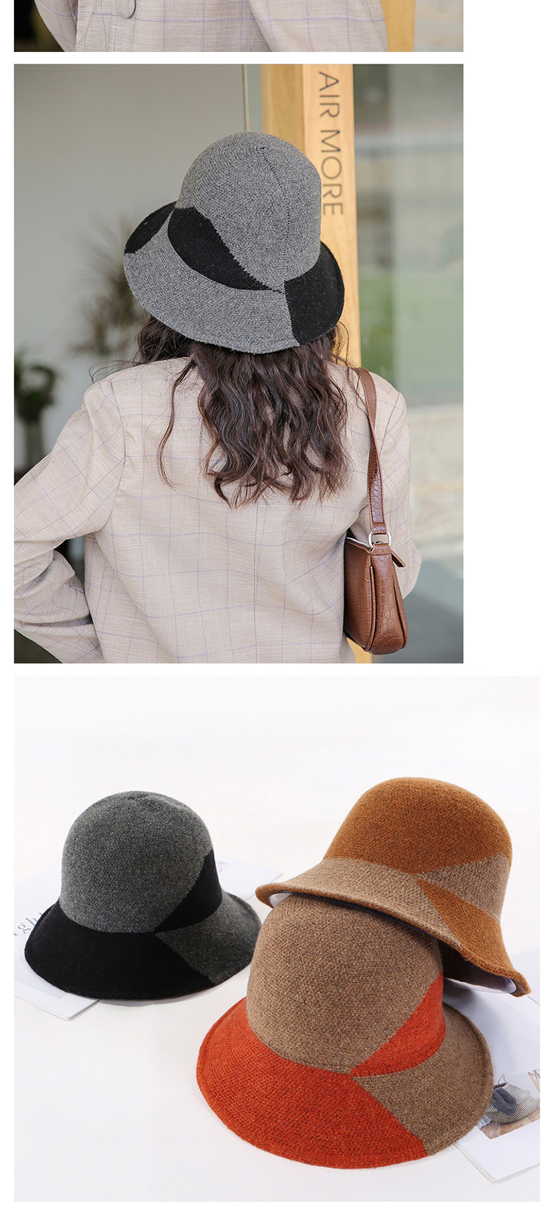 Fashion Black Knitted Color Matching Wool Fisherman Hat,Knitting Wool Hats