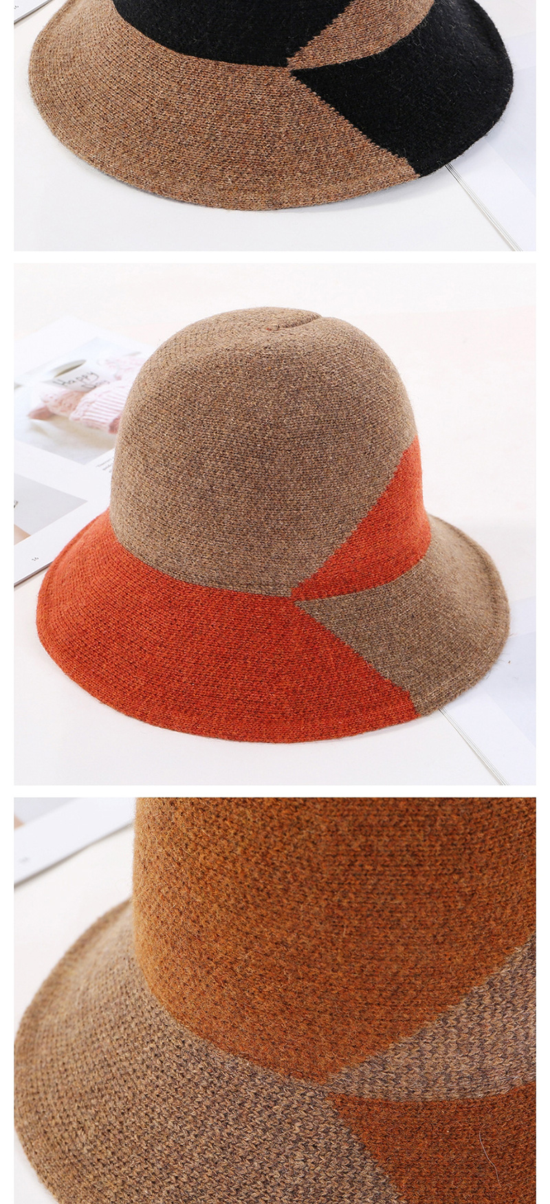 Fashion Khaki Knitted Color Matching Wool Fisherman Hat,Knitting Wool Hats
