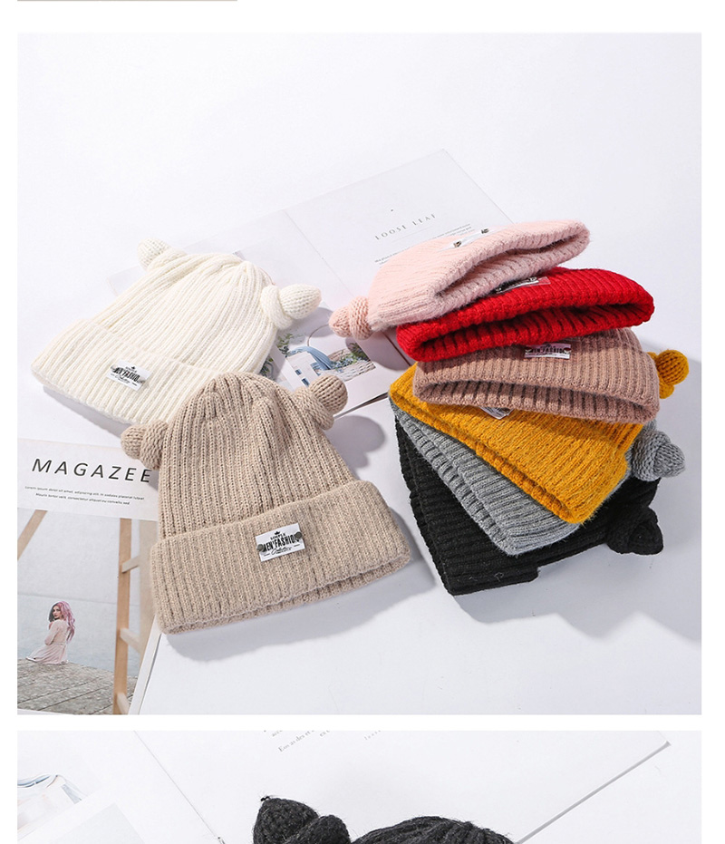 Fashion Khaki Horn Wool And Velvet Knit Hat,Knitting Wool Hats