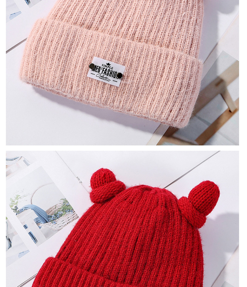 Fashion Pink Horn Wool And Velvet Knit Hat,Knitting Wool Hats