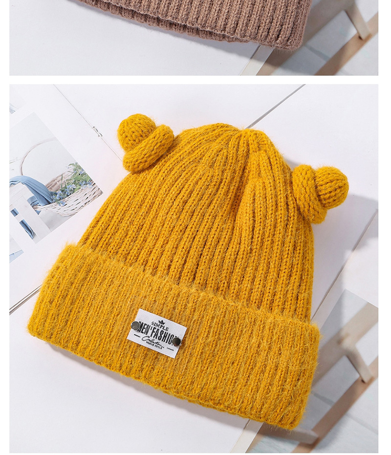 Fashion Yellow Horn Wool And Velvet Knit Hat,Knitting Wool Hats