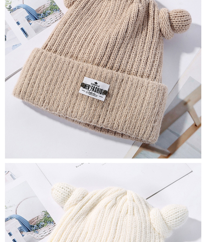 Fashion Khaki Horn Wool And Velvet Knit Hat,Knitting Wool Hats