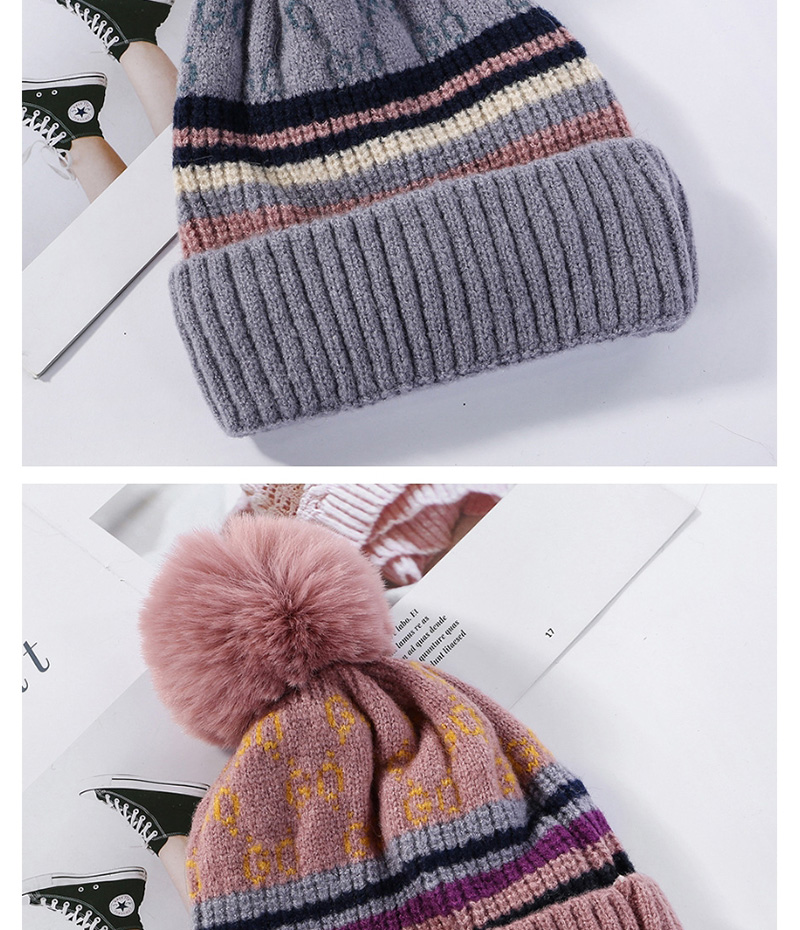 Fashion Beige Knitted Wool Ball Color Matching And Cashmere Cap,Knitting Wool Hats