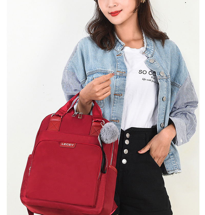 Fashion Red Send Pendant Stitching Hair Ball Backpack,Backpack