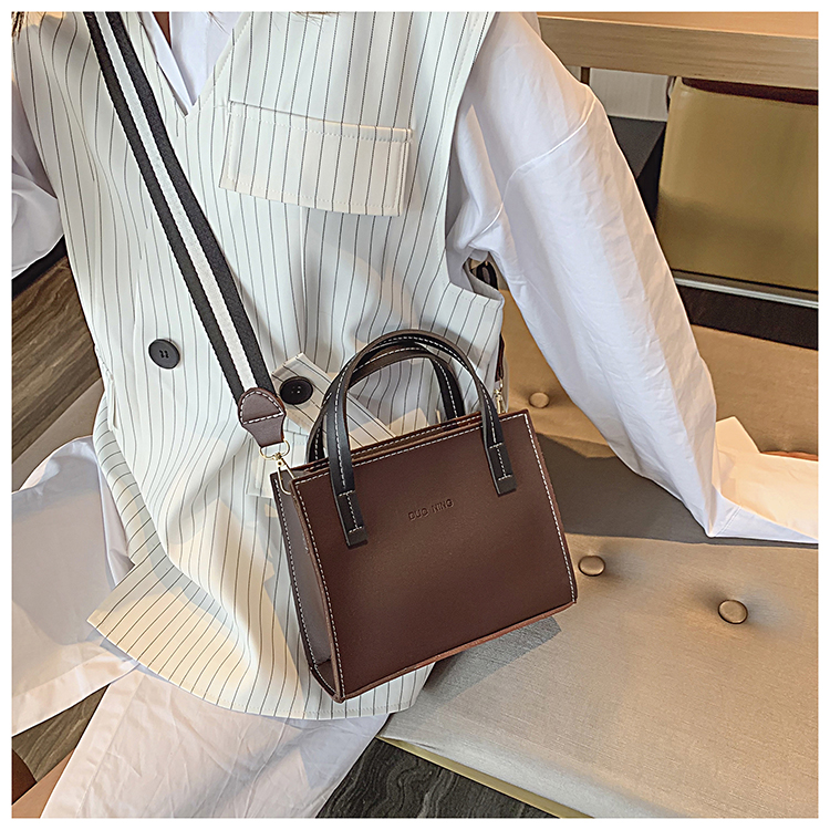 Fashion Brown Contrast Stitching Wide Shoulder Strap One Shoulder Slung Tote,Handbags