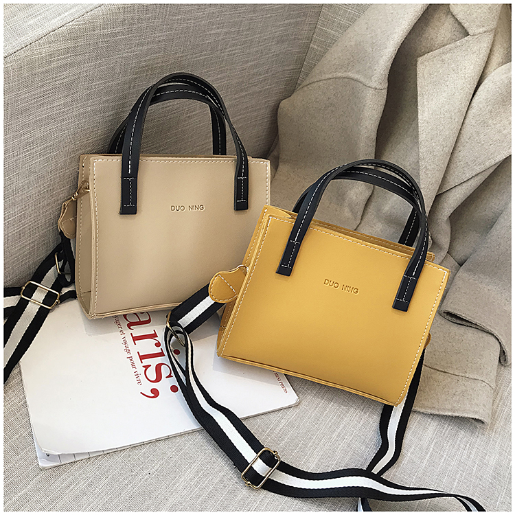 Fashion Yellow Contrast Stitching Wide Shoulder Strap One Shoulder Slung Tote,Handbags