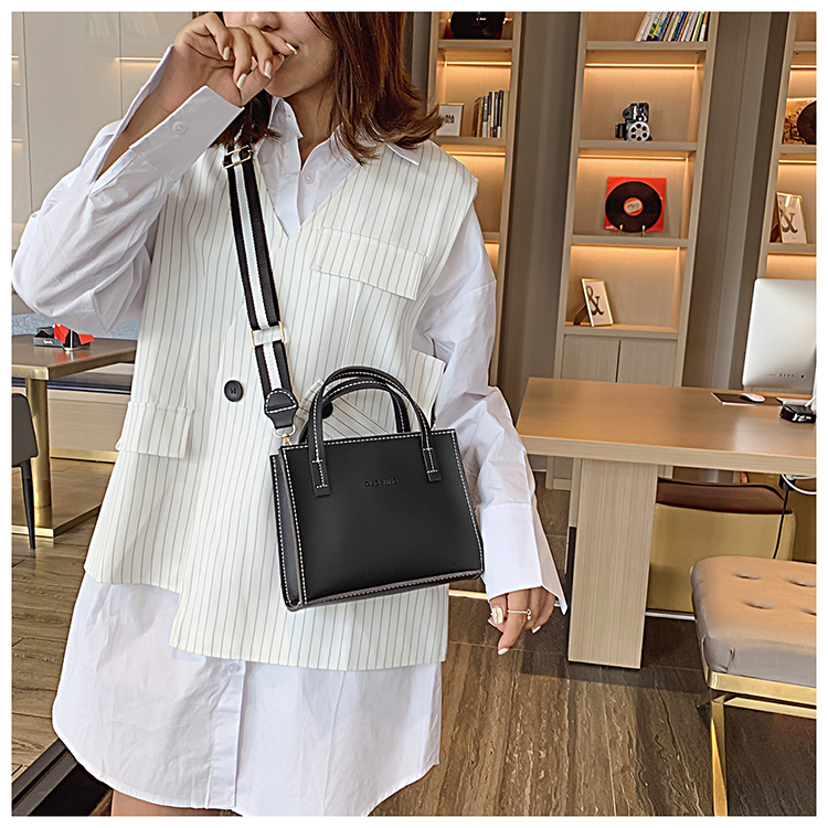 Fashion Khaki Contrast Stitching Wide Shoulder Strap One Shoulder Slung Tote,Handbags
