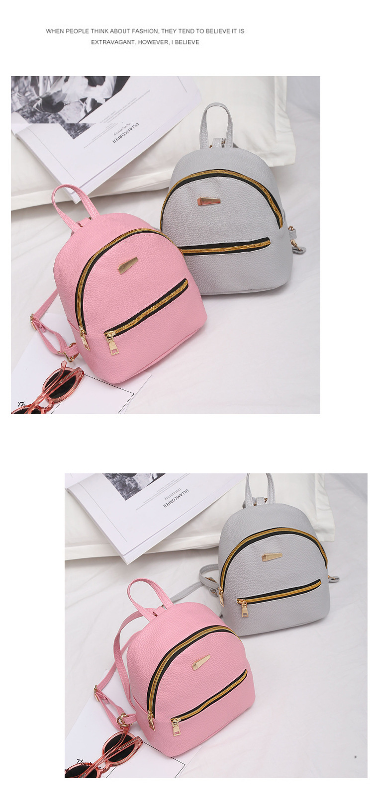 Fashion Pink Contrast Zipper Backpack,Backpack