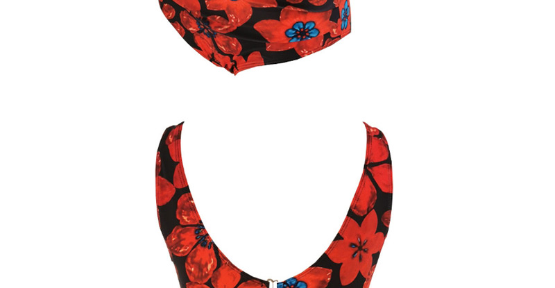 Fashion Red Printed Split Swimsuit,Bikini Sets