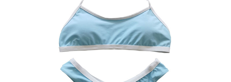 Fashion Blue Contrast Color Bandage Split Swimsuit,Bikini Sets