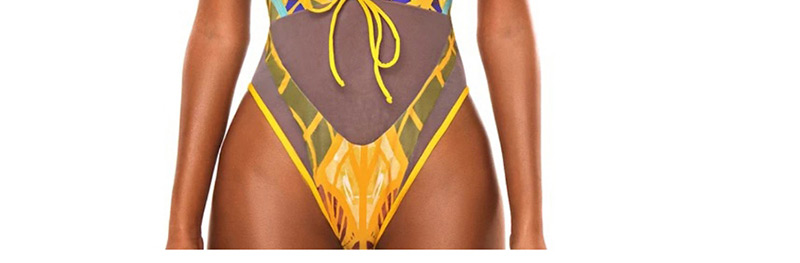 Fashion Totem Yellow Strap Deep V Lotus Leaf One-piece Swimsuit,Swimwear Sets
