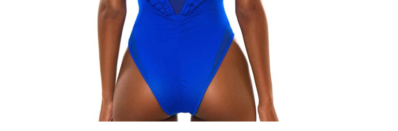 Fashion Blue Strap Deep V Lotus Leaf One-piece Swimsuit,One Pieces