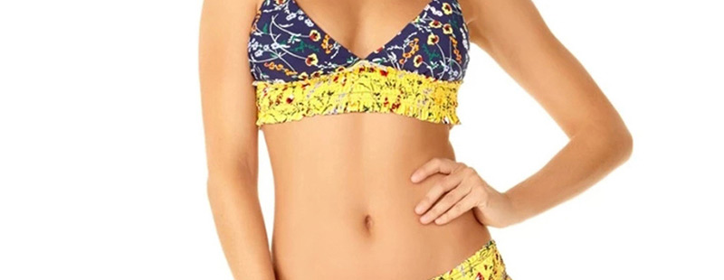 Fashion Color Floral Pleated Triangle Low Waist Split Swimsuit,Bikini Sets
