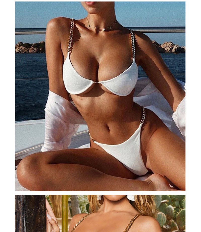 Fashion White Triangular Metal Belt Split Swimsuit,Bikini Sets