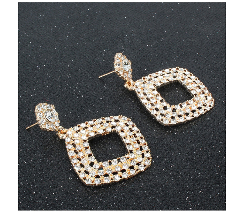  White Ab Alloy Diamond-studded Geometric Diamond Earrings,Drop Earrings