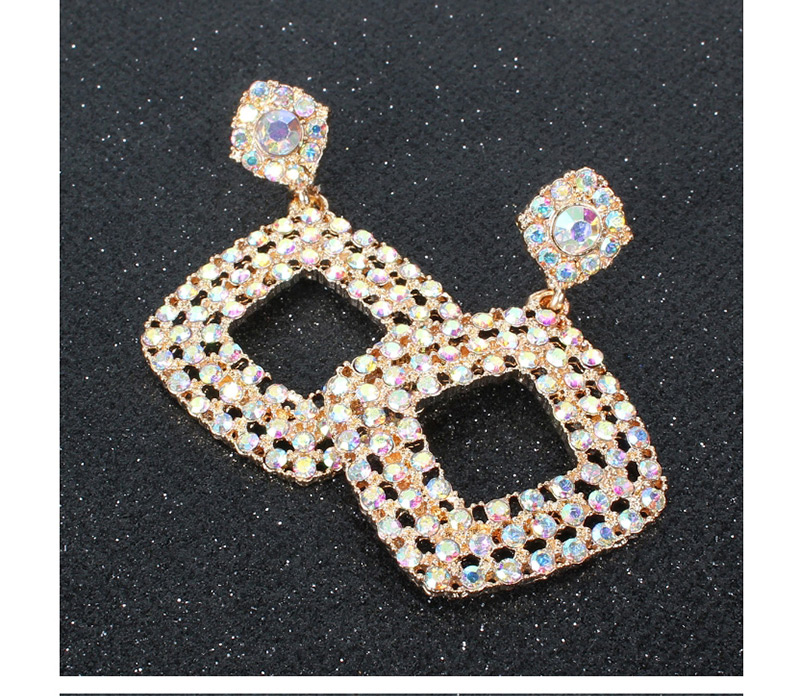  White Alloy Diamond-studded Geometric Diamond Earrings,Drop Earrings