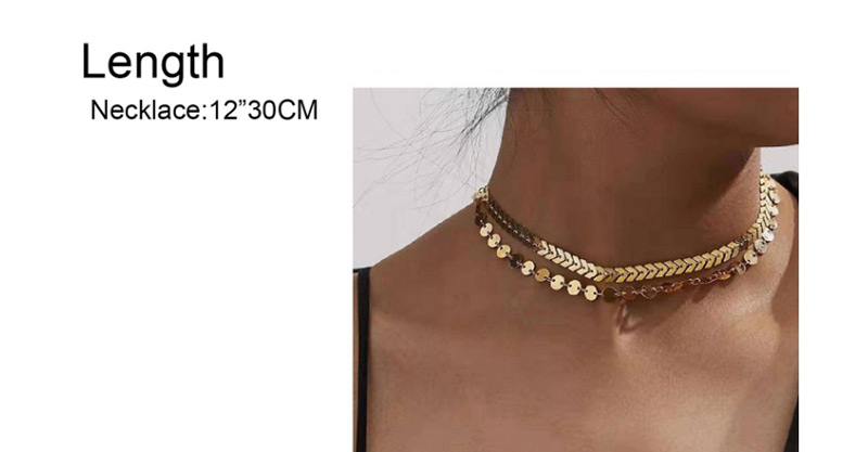  Gold Fish Bone Chain Sequin Double Layer Necklace,Multi Strand Necklaces