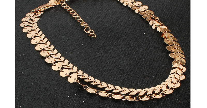  Gold Fish Bone Chain Sequin Double Layer Necklace,Multi Strand Necklaces