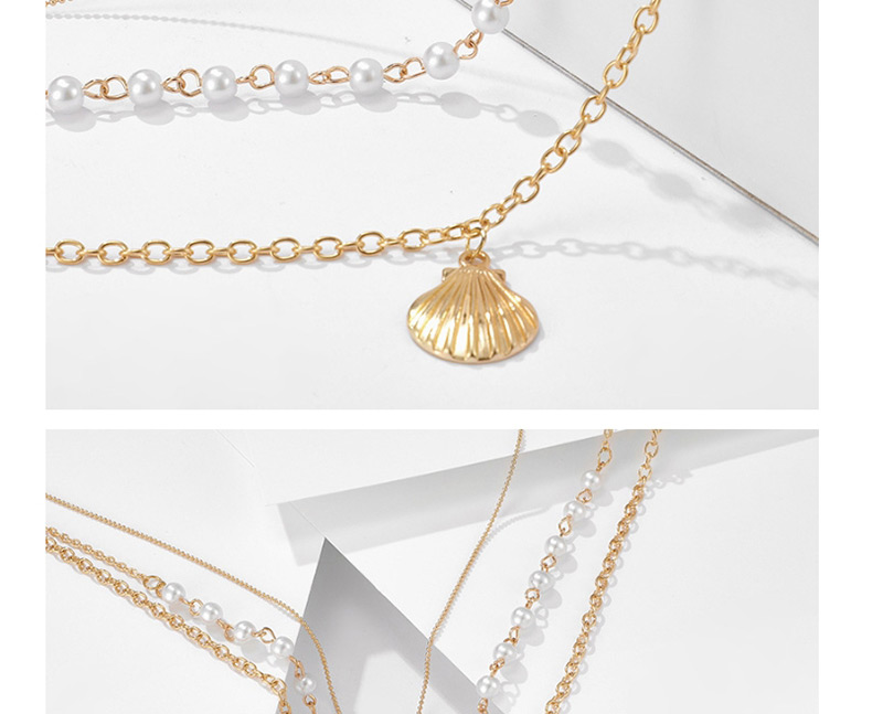  Gold Scallop Pearl Multilayer Necklace,Multi Strand Necklaces