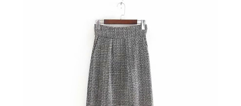 Fashion Black Texture Check Split Straight Skirt,Skirts