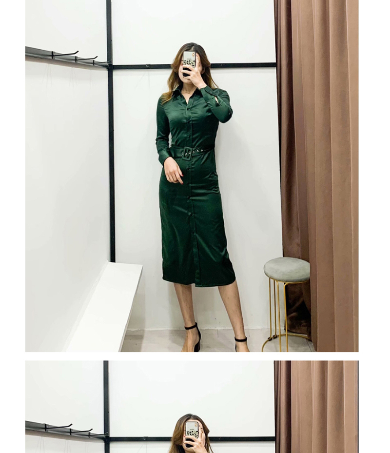 Fashion Green Silk Satin Tie Single-breasted Dress,Long Dress