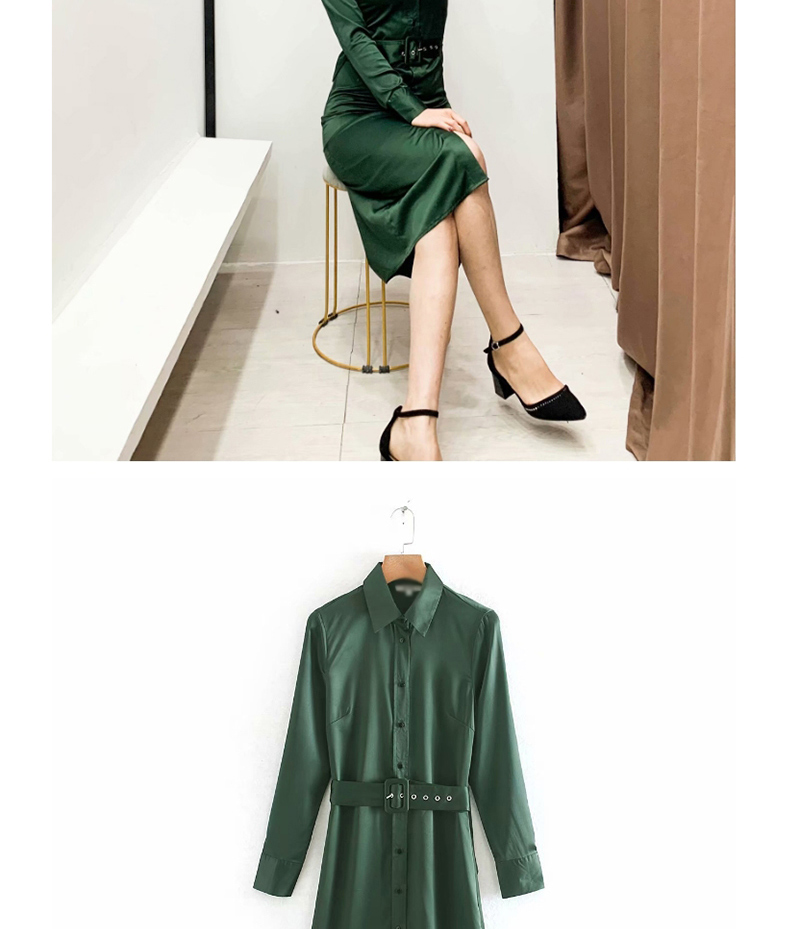 Fashion Green Silk Satin Tie Single-breasted Dress,Long Dress