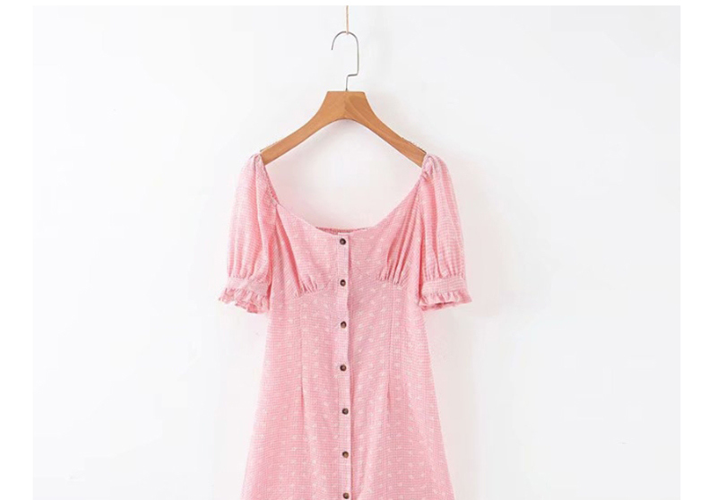 Fashion Pink Offset Wheat Single-breasted Dress,Long Dress
