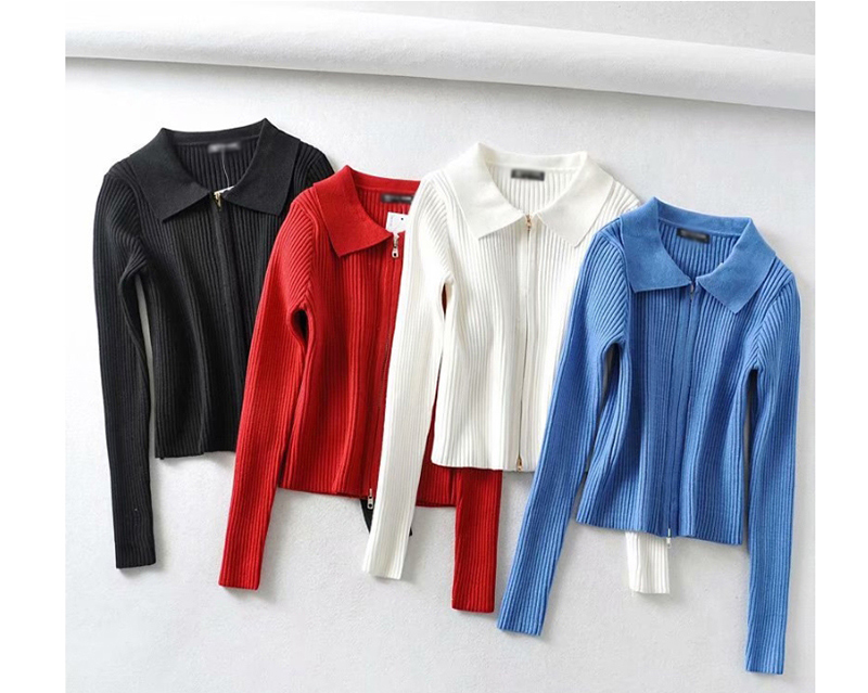 Fashion Red Back Embroidered Letter Zip Sweater,Sweater