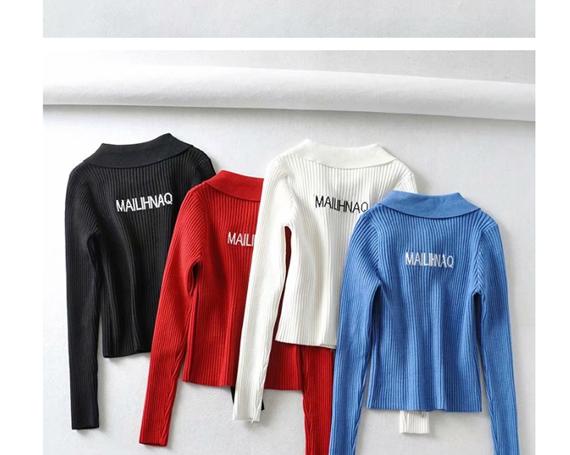 Fashion White Back Embroidered Letter Zip Sweater,Sweater