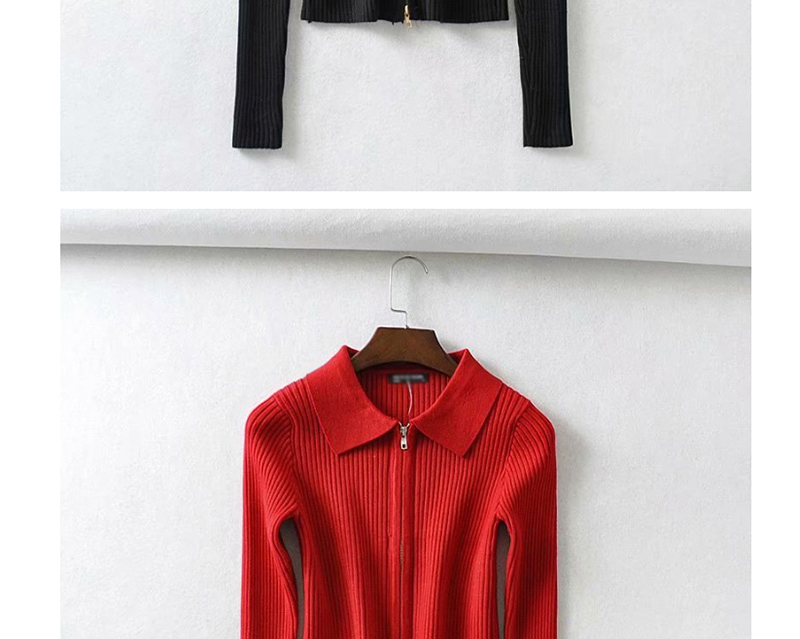 Fashion Red Back Embroidered Letter Zip Sweater,Sweater