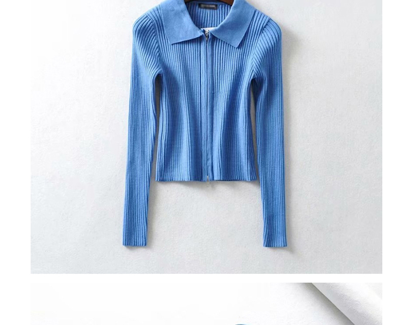 Fashion Blue Back Embroidered Letter Zip Sweater,Sweater