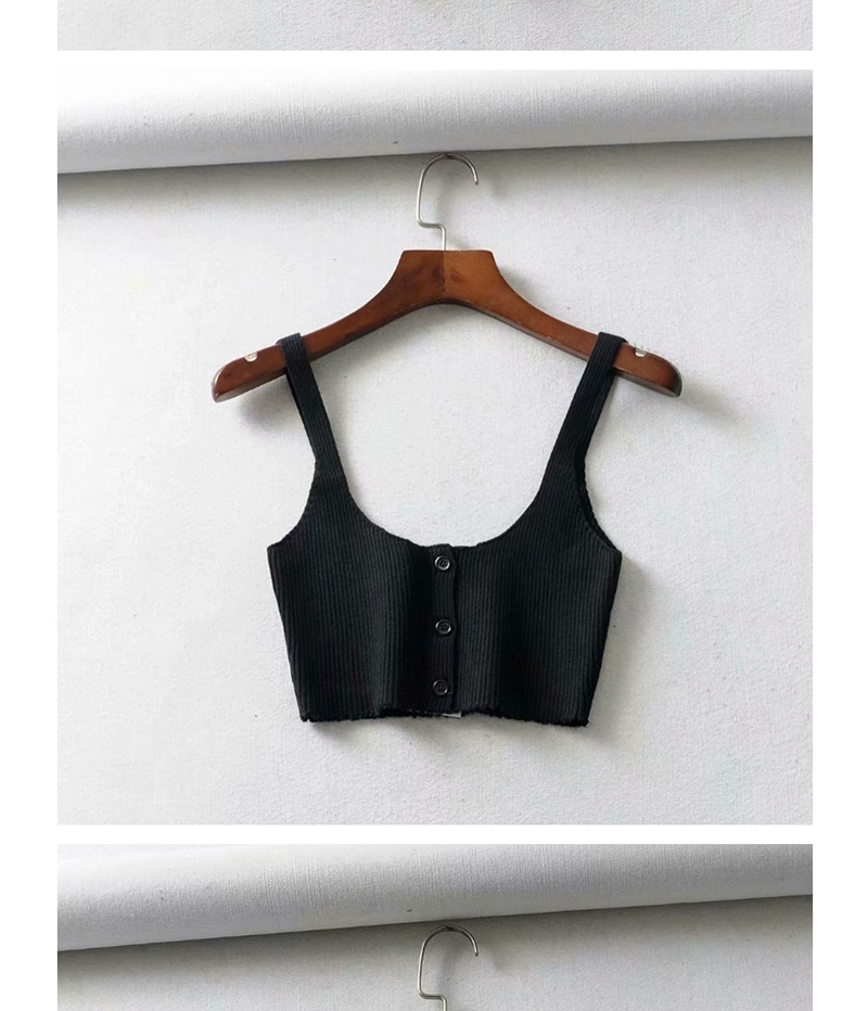 Fashion Black Knitted Sling Single-breasted Vest,Tank Tops & Camis
