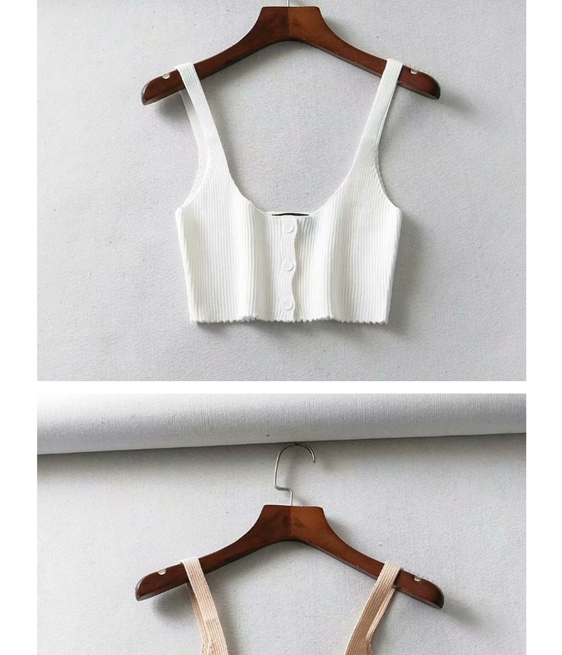 Fashion Beige Knitted Sling Single-breasted Vest,Tank Tops & Camis